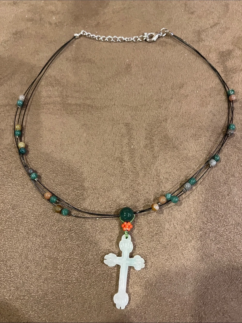 Floating Bead Necklace with Cross Pendant